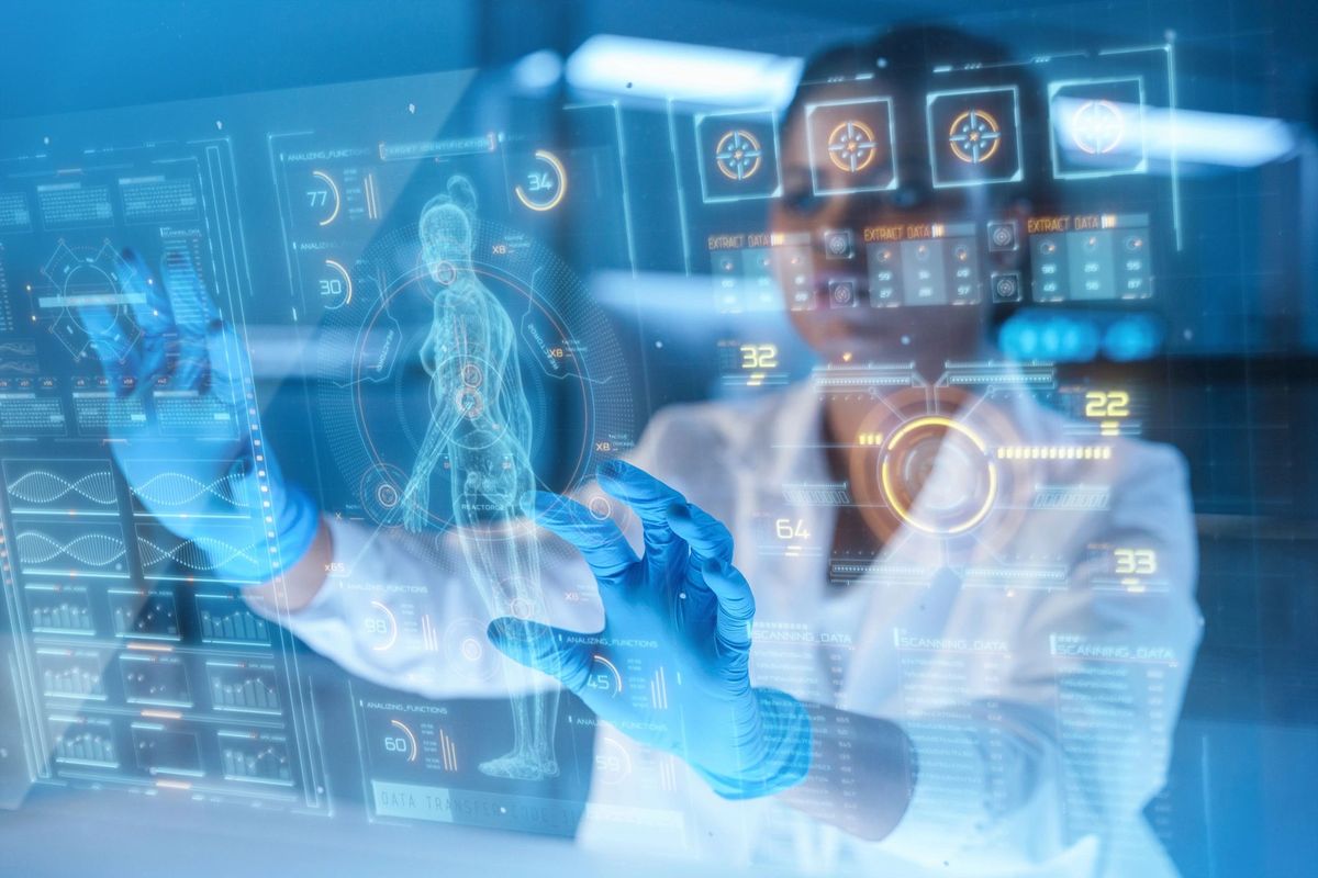 Clinician reviewing holographic health and DNA data